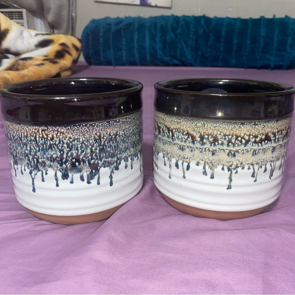 Better Homes And Gardens Blue, White & Brown Drip-Glaze Ceramic Mugs (Set of 2)